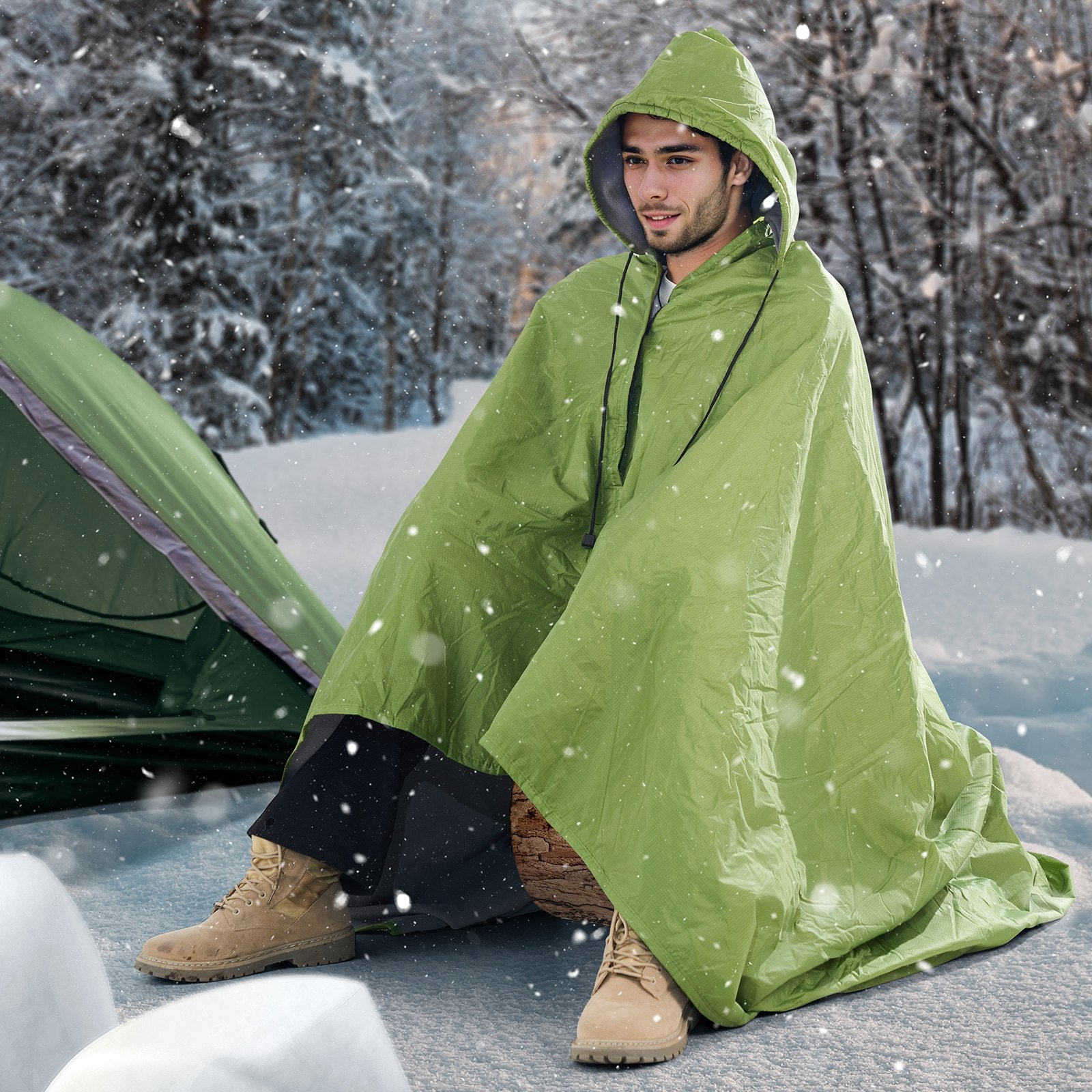 Wearable Camping Blanket – Army Green, 200 × 150 cm
