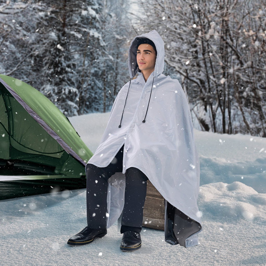 Camping Blanket 2 m x 1.5 m Wearable Warm Stadium Blanket Light Grey.