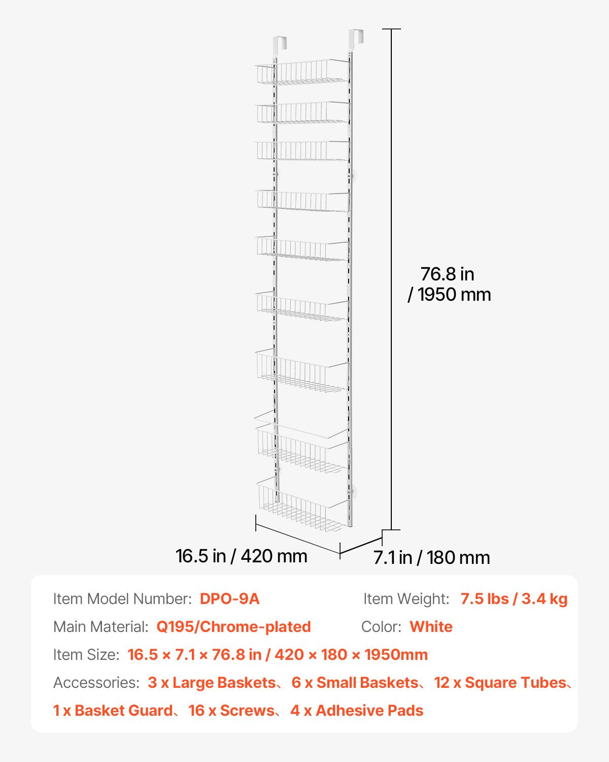 9-Tier Over-the-Door Pantry Organiser – White