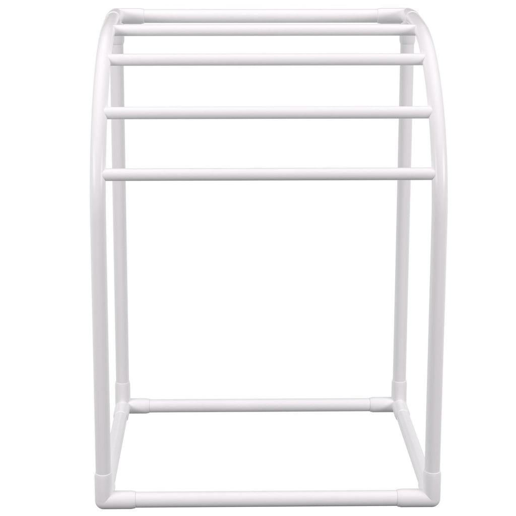 Pool Towel Rack, 5 Bar, Milky, Freestanding Outdoor PVC Curved Poolside Storage Organizer, Include 8 Towel Clips, Mesh Bag, Hook, Also Stores Floats and Paddles, for Beach, Swimming Pool, Home