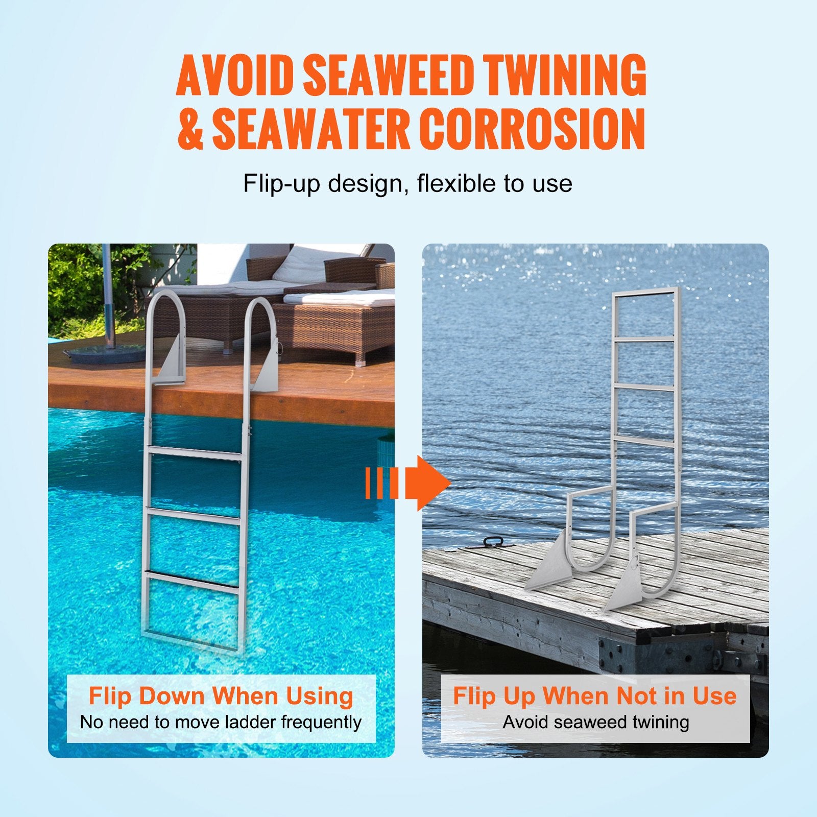 Dock Ladder, Flip-Up 4 Steps, 159 kg Load Capacity, Aluminum Alloy Pontoon Boat Ladder with 50.8 mm Wide Step & Nonslip Rubber Mat, Easy to Install for Ship/Lake/Pool/Marine Boarding
