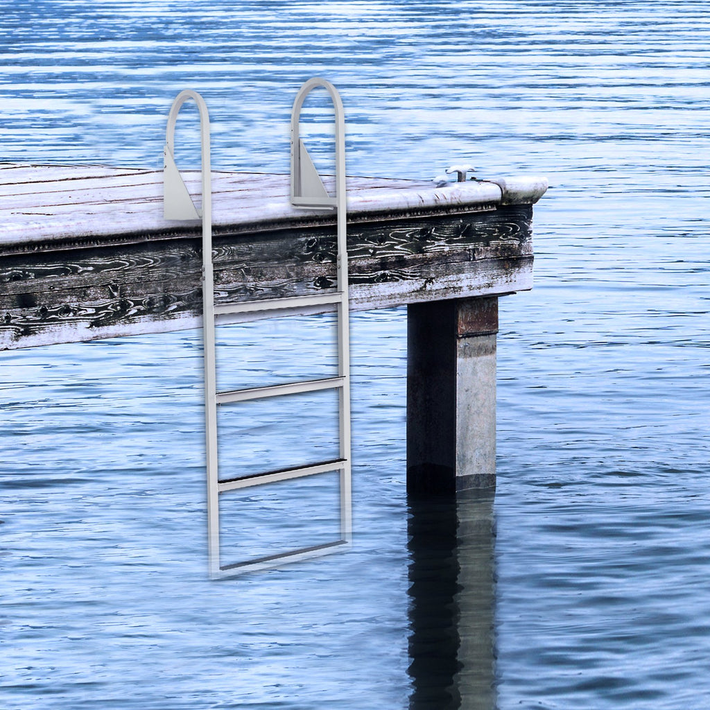 Dock Ladder, Flip-Up 4 Steps, 159 kg Load Capacity, Aluminum Alloy Pontoon Boat Ladder with 50.8 mm Wide Step & Nonslip Rubber Mat, Easy to Install for Ship/Lake/Pool/Marine Boarding