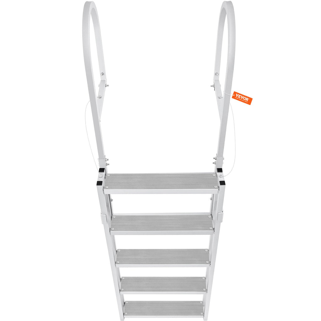 Dock Ladder, Retractable 5 Steps, 350 lbs Load Capacity, Aluminum Alloy Pontoon Boat Ladder with 66.9''-78.9'' Adjustable Height, 4'' Wide Step & Mat, for Ship/Lake/Pool/Marine Boarding