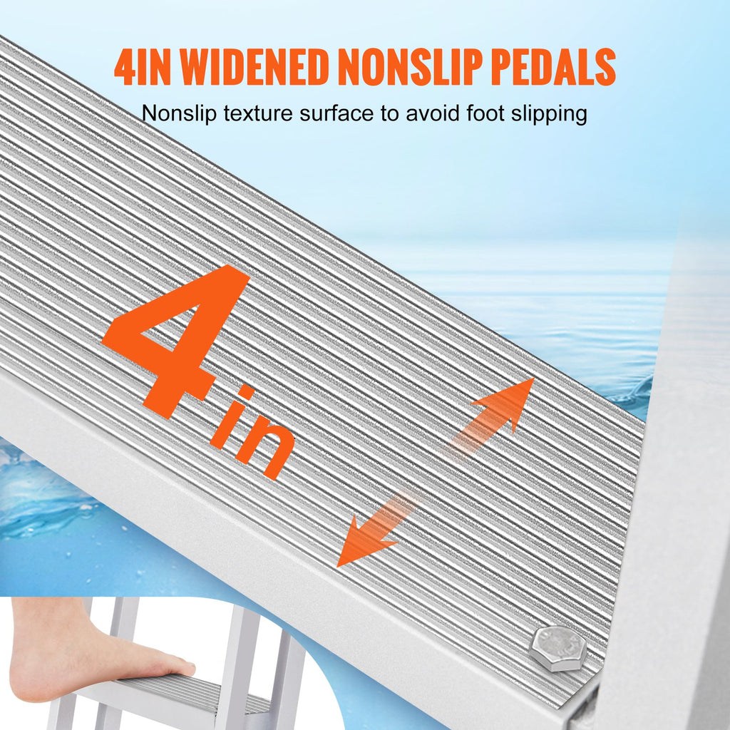 Dock Ladder, Retractable 5 Steps, 350 lbs Load Capacity, Aluminum Alloy Pontoon Boat Ladder with 66.9''-78.9'' Adjustable Height, 4'' Wide Step & Mat, for Ship/Lake/Pool/Marine Boarding