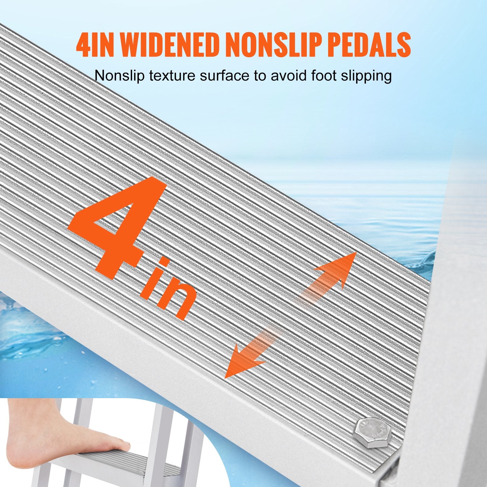 Dock Ladder, Retractable 5 Steps, 350 lbs Load Capacity, Aluminum Alloy Pontoon Boat Ladder with 66.9''-78.9'' Adjustable Height, 4'' Wide Step & Mat, for Ship/Lake/Pool/Marine Boarding