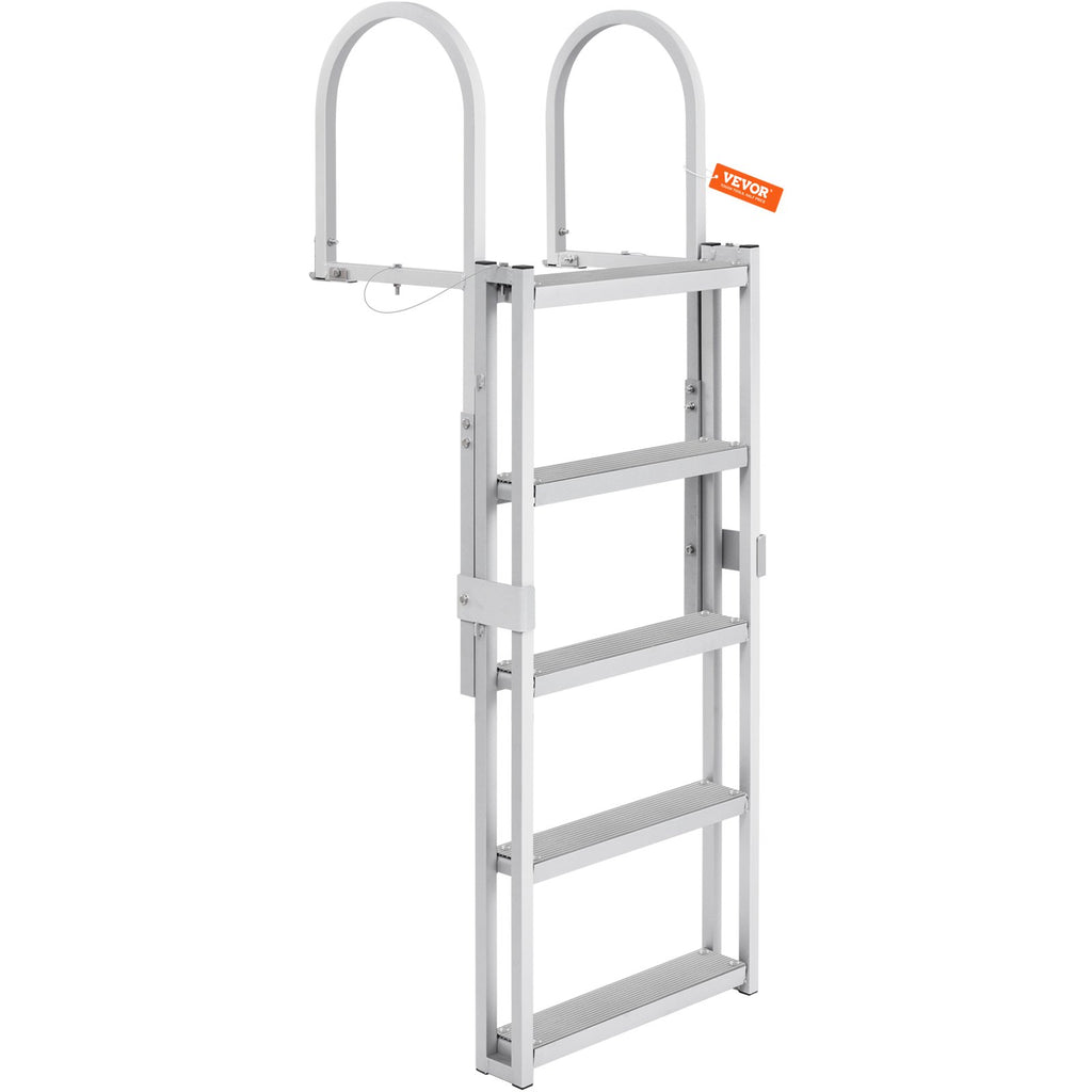 Dock Ladder, Retractable 5 Steps, 350 lbs Load Capacity, Aluminum Alloy Pontoon Boat Ladder with 66.9''-78.9'' Adjustable Height, 4'' Wide Step & Mat, for Ship/Lake/Pool/Marine Boarding