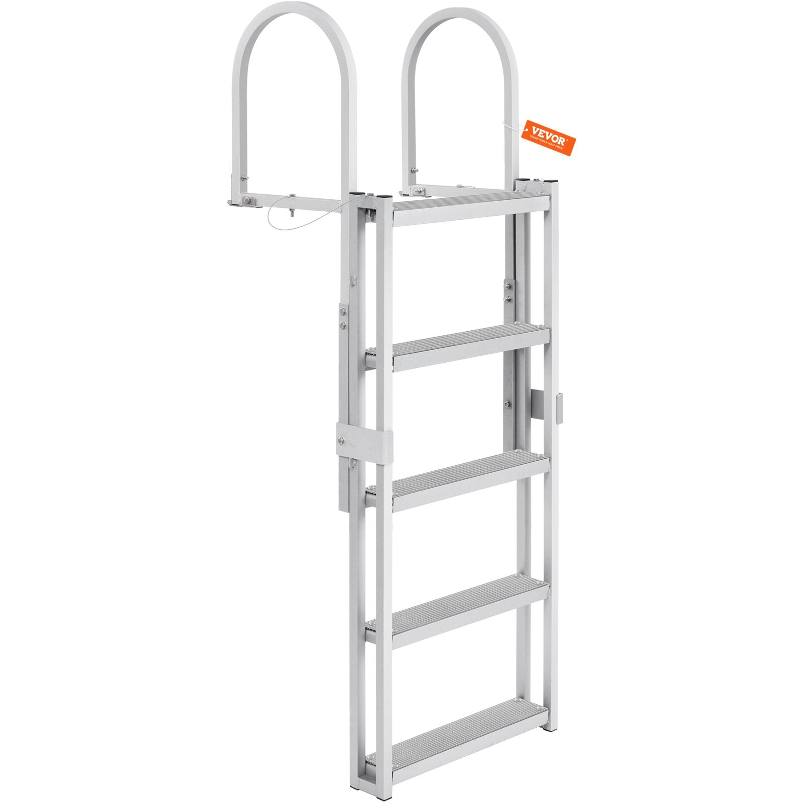 Dock Ladder, Retractable 5 Steps, 350 lbs Load Capacity, Aluminum Alloy Pontoon Boat Ladder with 66.9''-78.9'' Adjustable Height, 4'' Wide Step & Mat, for Ship/Lake/Pool/Marine Boarding