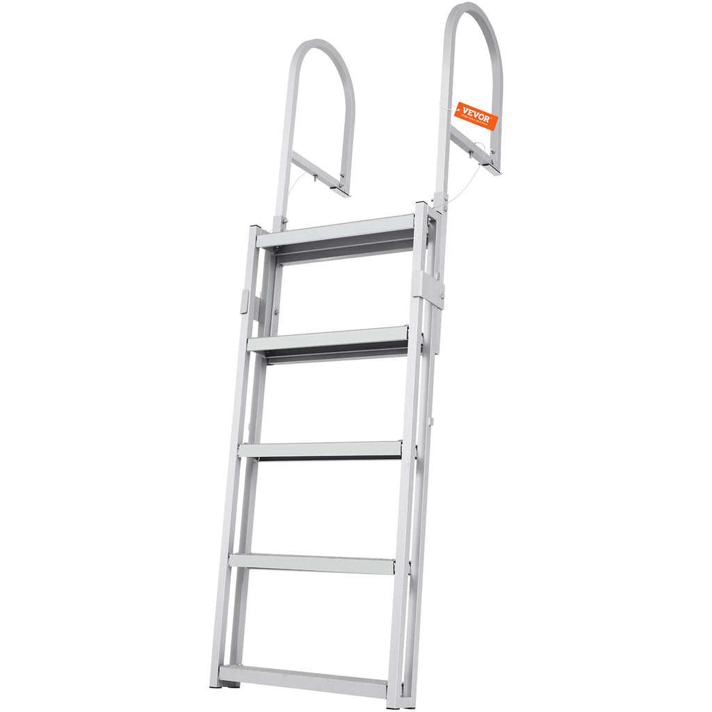 Dock Ladder, Retractable 5 Steps, 350 lbs Load Capacity, Aluminum Alloy Pontoon Boat Ladder with 66.9''-78.9'' Adjustable Height, 4'' Wide Step & Mat, for Ship/Lake/Pool/Marine Boarding