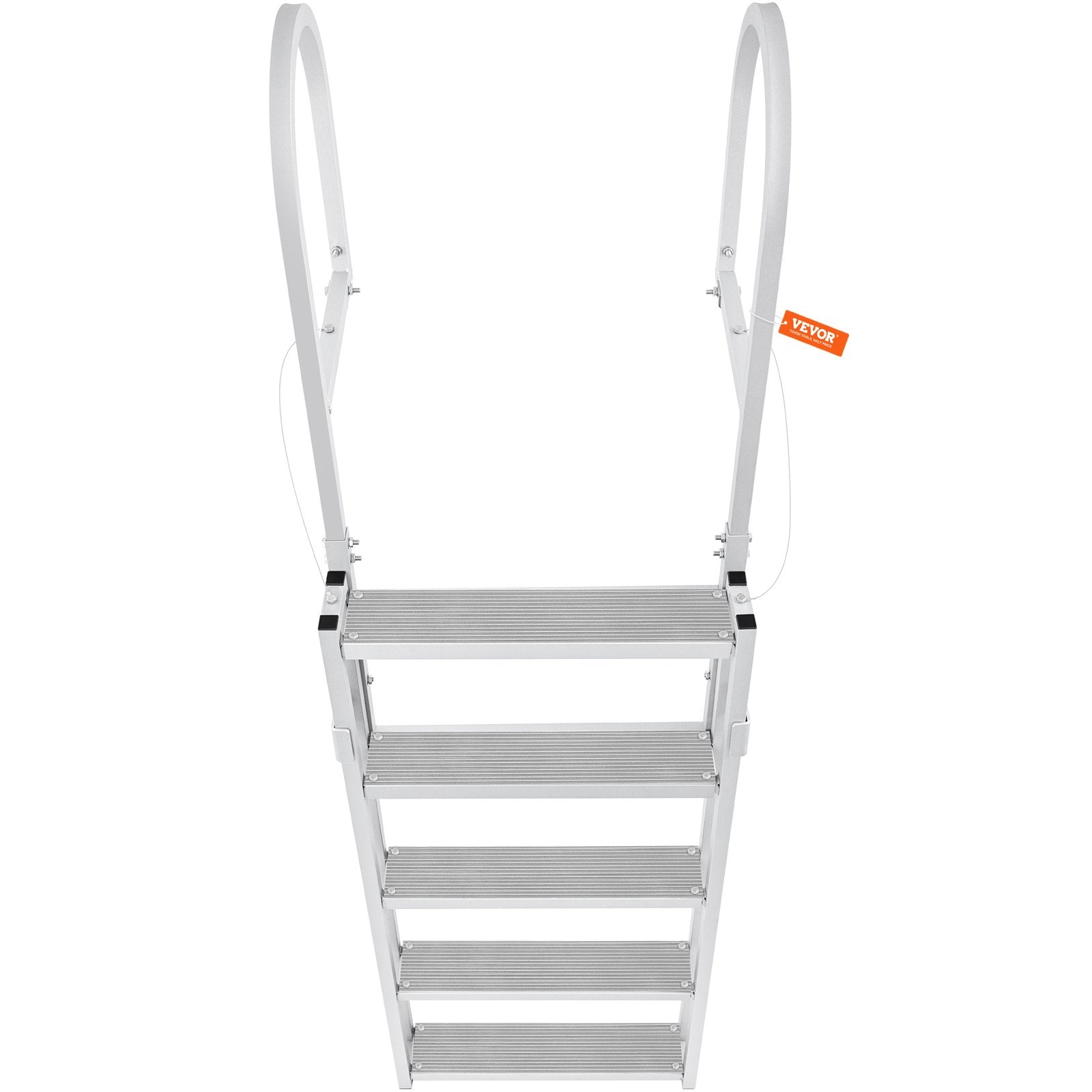 Dock Ladder, Retractable 5 Steps, 350 lbs Load Capacity, Aluminum Alloy Pontoon Boat Ladder with 66.9''-78.9'' Adjustable Height, 4'' Wide Step & Mat, for Ship/Lake/Pool/Marine Boarding