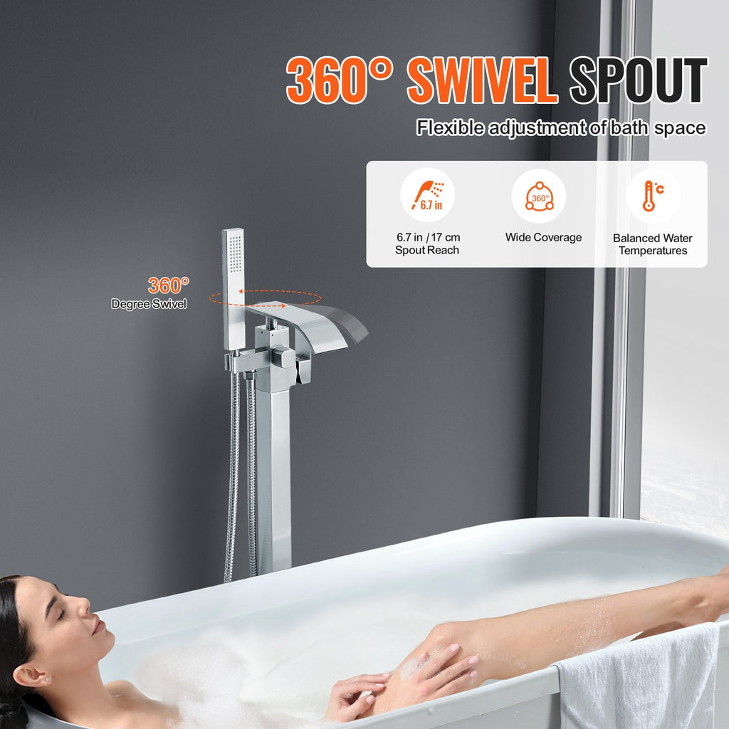 Freestanding Bathtub Faucet, Floor Mount, Freestanding Tub Filler, Shower Mixer Taps, Two Water Modes, Swivel Spout, for Bathing & Showering Pet Bathing Cleaning Drains Toilet Flushing