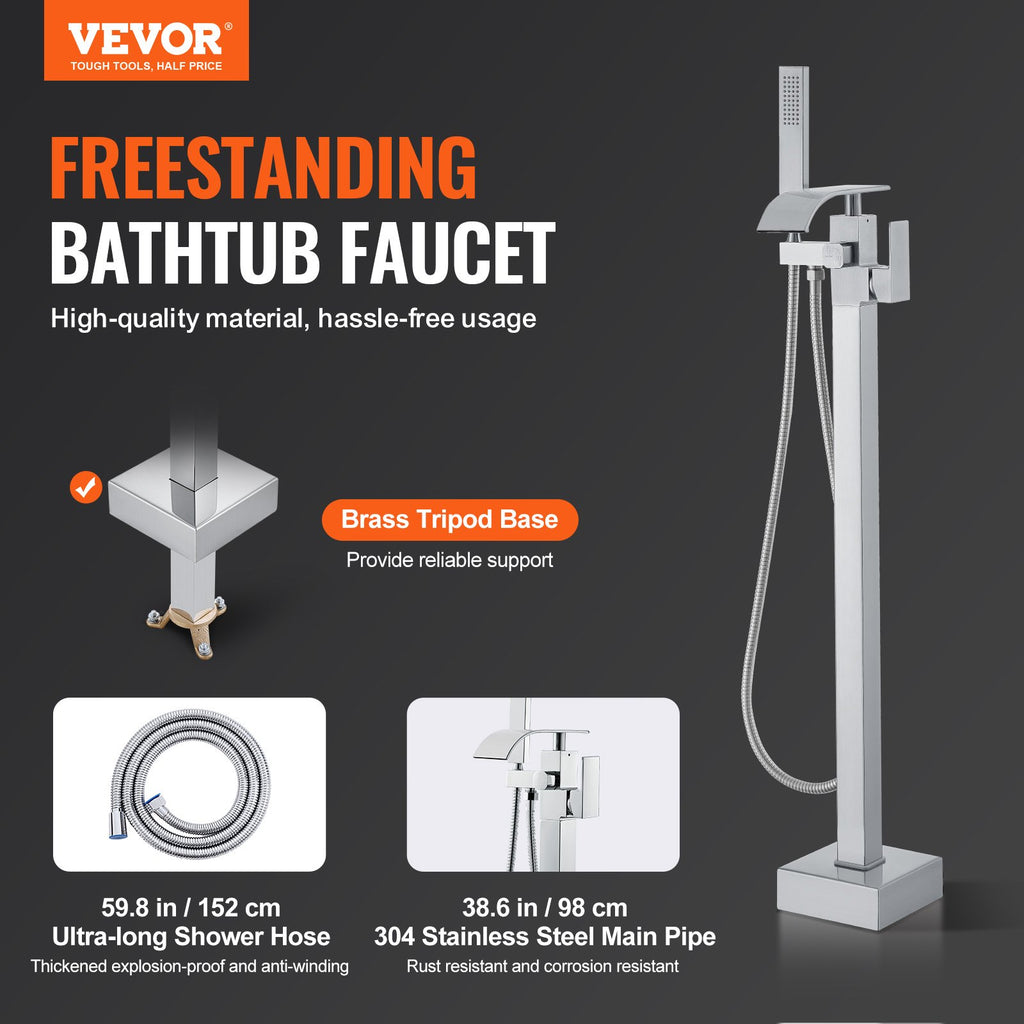 Freestanding Bathtub Faucet, Floor Mount, Freestanding Tub Filler, Shower Mixer Taps, Two Water Modes, 360° Swivel Spout, for Bathing & Showering Pet Bathing Cleaning Drains Toilet Flushing
