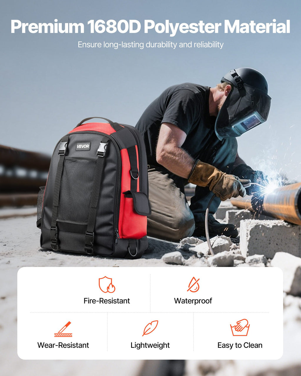 25.2L Welding Backpack 1680D Polyester Welder Backpack for Tool and Helmet