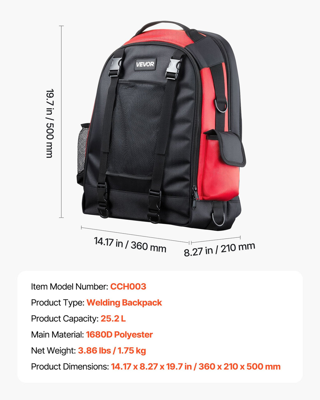 25.2L Welding Backpack 1680D Polyester Welder Backpack for Tool and Helmet