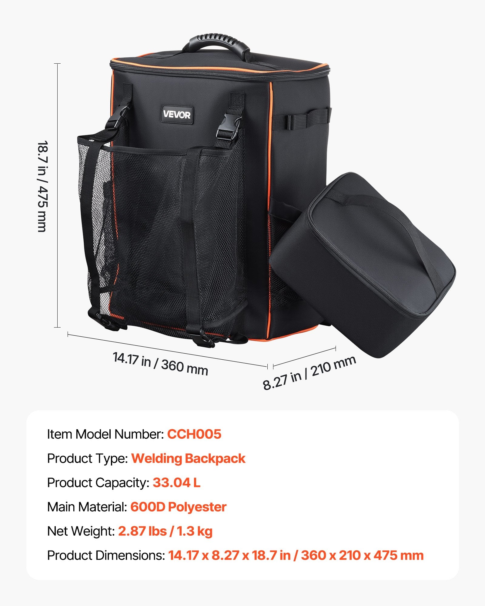33L Welding Backpack 600D Polyester Welder Backpack for Tools and Helmet