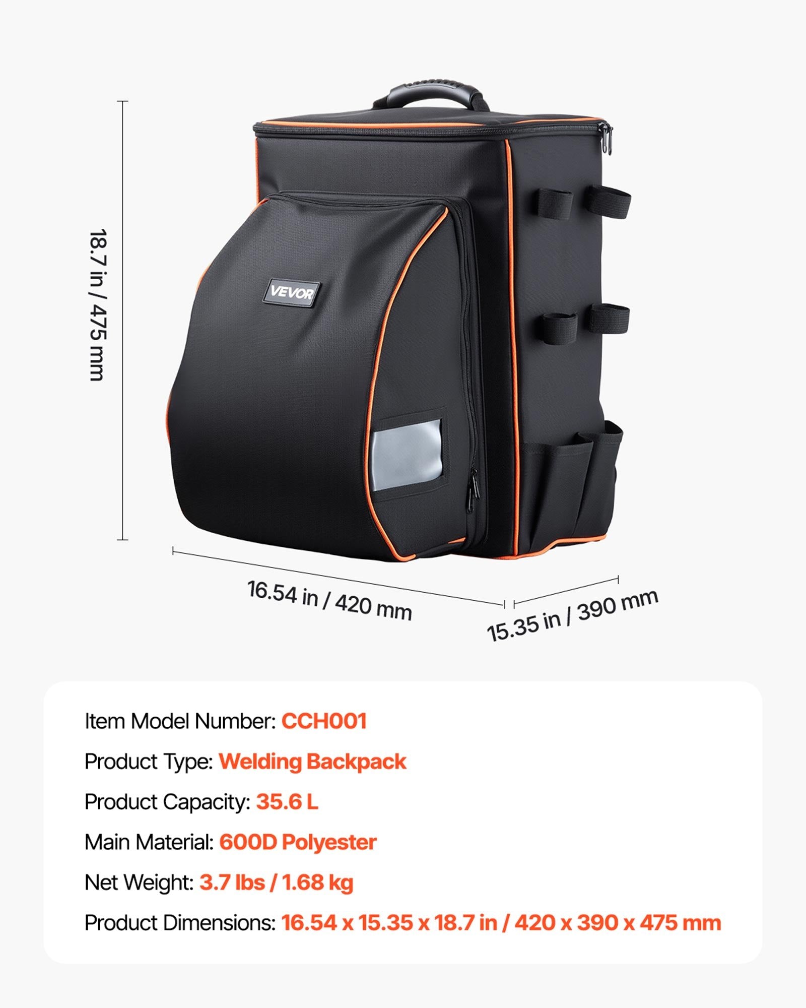 35.6L Welding Backpack 600D Polyester Welder Backpack for Tools and Helmet