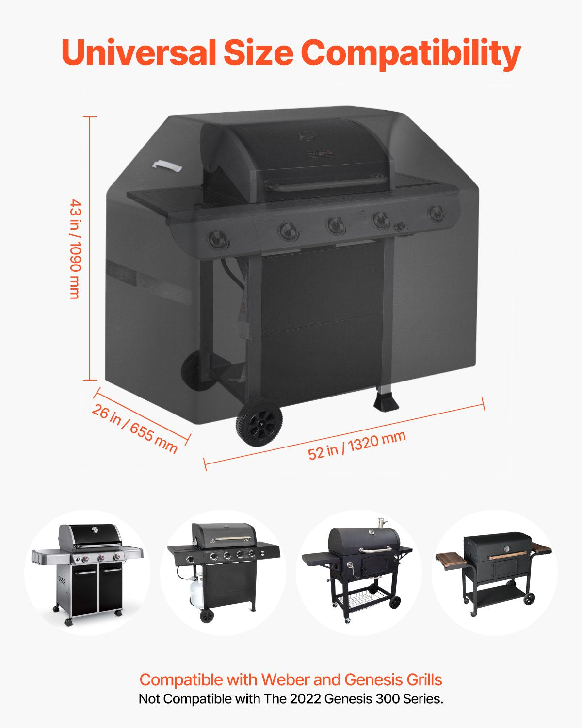 52 inch Grill Cover Heavy Duty BBQ Gas Grill Cover Outdoor Waterproof