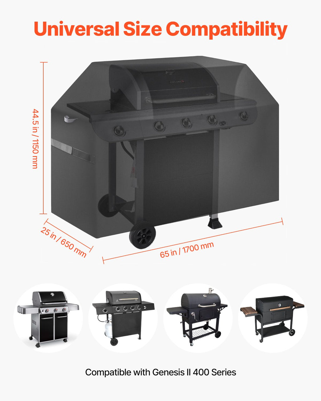 65 inch Grill Cover Heavy Duty BBQ Gas Grill Cover Outdoor Waterproof