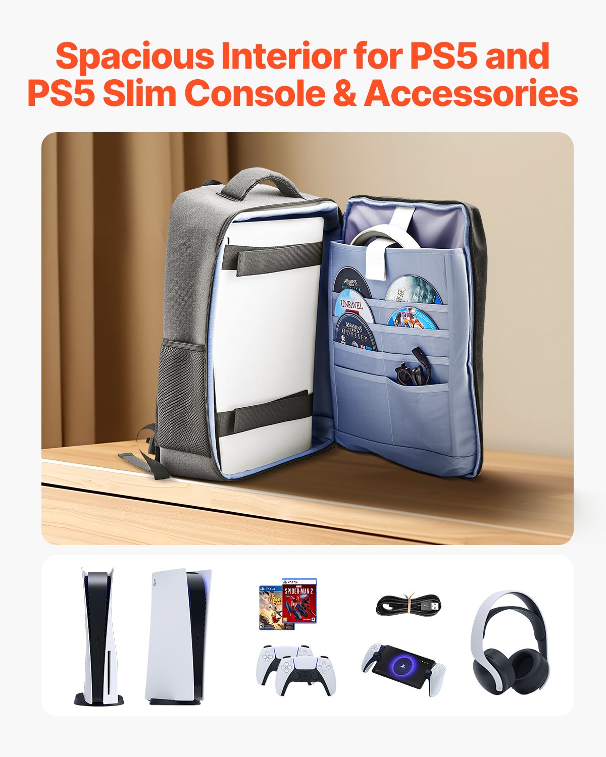 PS5 Backpack Dual Shoulder Travel Bag for Playstation 5 PS5 Slim Nylon