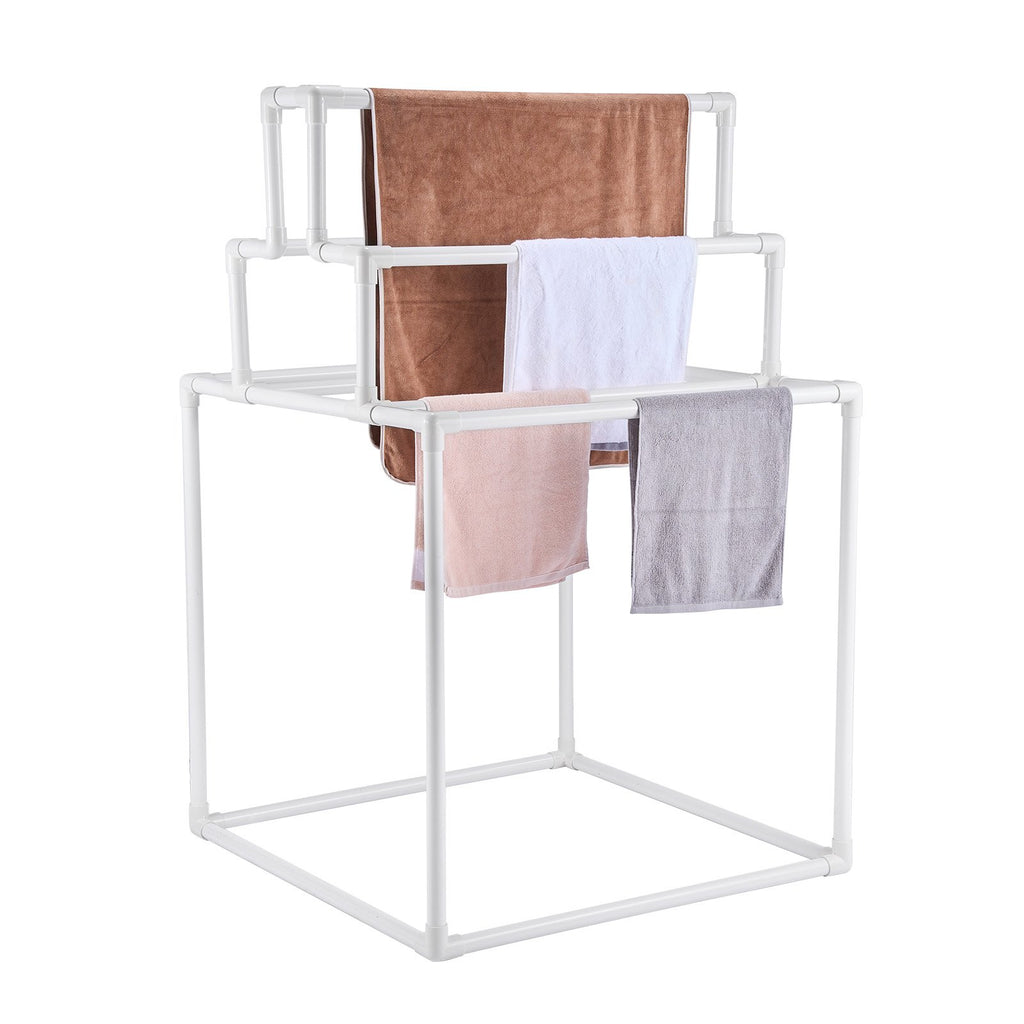 Towel Rack 8-Bar Outdoor PVC Towel Holder for Poolside Spa Bathroom White