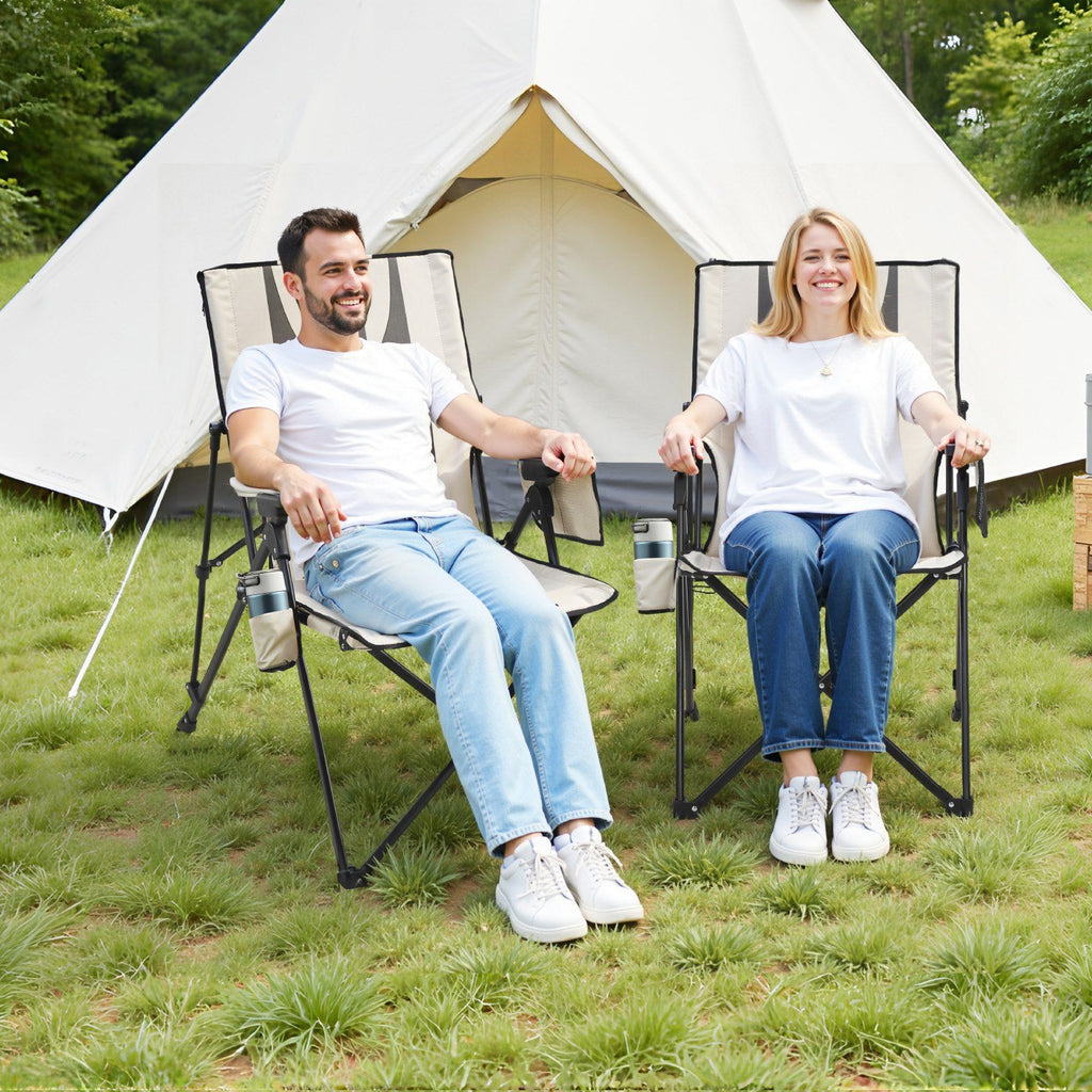 Folding Camping Chair, 3 Reclining Positions, Outdoor High Back Camping Chair, 260lbs Weight Capacity, Full Padded Beach Chairs with Armrest & Headrest, Portable Lawn Chairs for Sports Travel