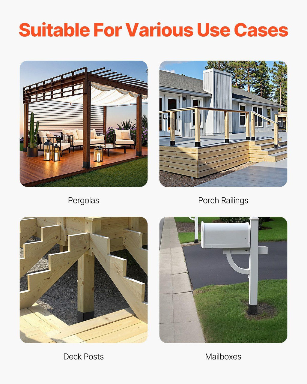 4x4 Post Base 4 Pcs, Inner Size 3.6x3.6 inch / 92x92 mm Post Brackets, Heavy Duty Carbon Steel Decking Posts, Wood Posts Brackets for Pavilion Deck Railing Support Deck Base Plate, Black