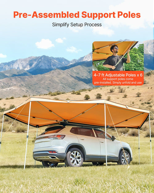270 Degree Awning, 12.4 ㎡ Driver Side Vehicle Awning, Waterproof UV50+ Car Side Awnings with Carry Bag, All-Weather Free-Standing Overland Awnings Car Shelter for SUV Van Truck Camping