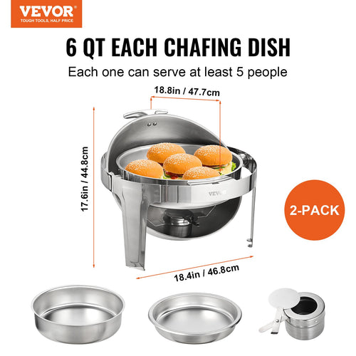2-Pack 5.5L Roll-Top Chafing Dishes