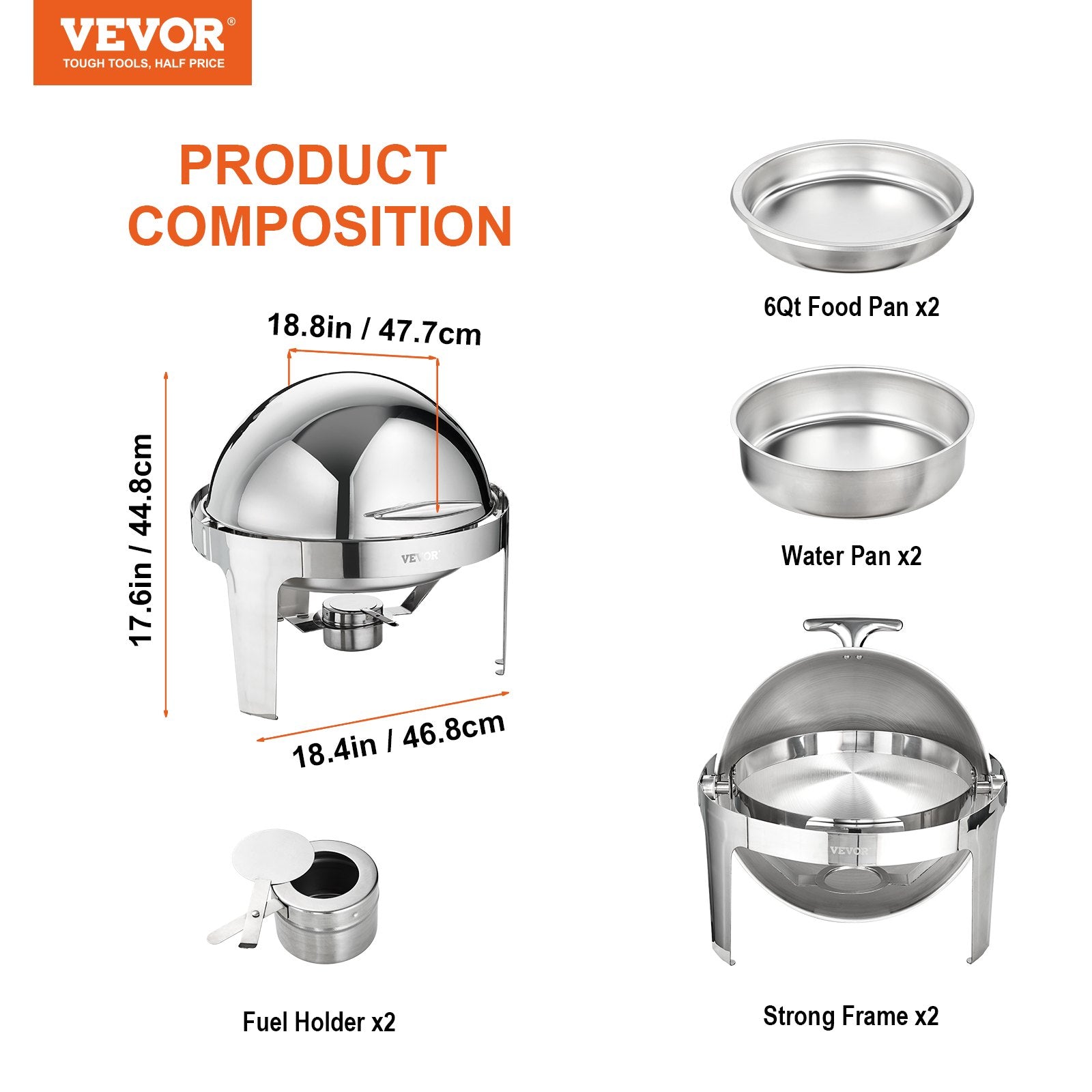 2-Pack 5.5L Roll-Top Chafing Dishes