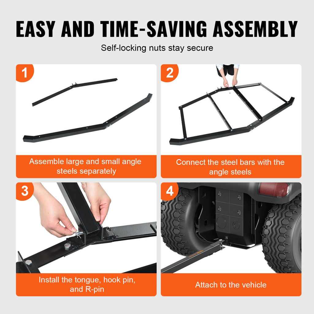 Driveway Drag, 76.57" Width Tow Behind Drag Harrow, Q235 Steel Driveway Grader with Adjustable Bars, Support up to 50 lbs, Driveway Tractor Harrow for ATVs, UTVs, Garden Lawn Tractors