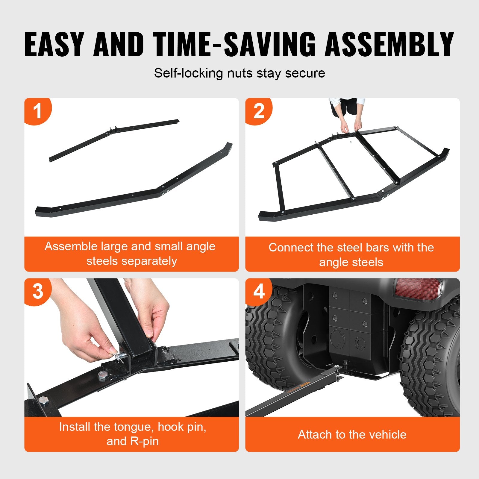 Driveway Drag, 76.57" Width Tow Behind Drag Harrow, Q235 Steel Driveway Grader with Adjustable Bars, Support up to 50 lbs, Driveway Tractor Harrow for ATVs, UTVs, Garden Lawn Tractors