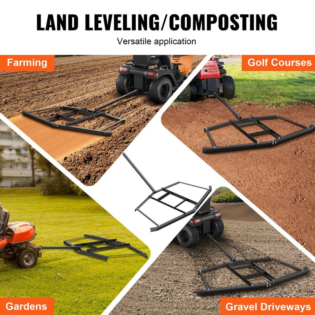 Driveway Drag, 76.57" Width Tow Behind Drag Harrow, Q235 Steel Driveway Grader with Adjustable Bars, Support up to 50 lbs, Driveway Tractor Harrow for ATVs, UTVs, Garden Lawn Tractors