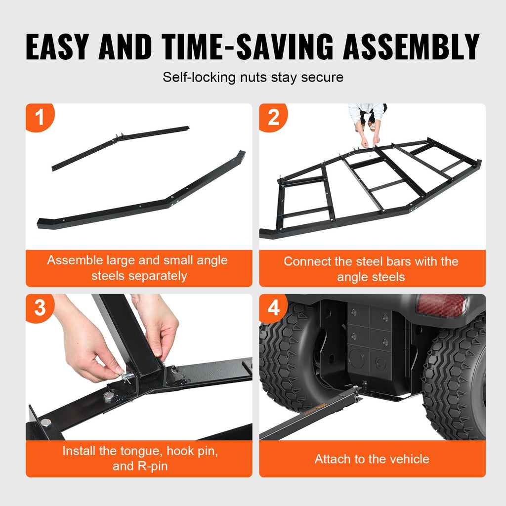 Driveway Drag, 84" Width Tow Behind Drag Harrow, Q235 Steel Driveway Grader with Adjustable Bars, Support up to 50 lbs, Driveway Tractor Harrow for ATVs, UTVs, Garden Lawn Tractors