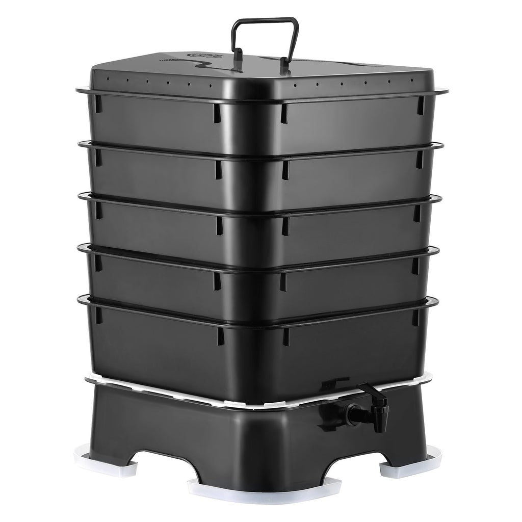 5-Tray Worm Composter, 50 L Worm Compost Bin Outdoor and Indoor, Sustainable Design Worm Farm Kit, for Recycling Food Waste, Worm Castings, Worm Tea, Vermiculture and Vermicomposting