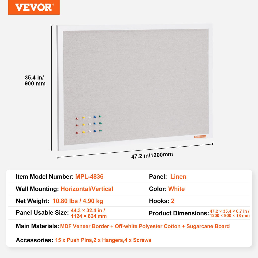 48"x36" White Cork Board with Linen Surface – Stylish Wall-Mounted Bulletin Board for Home, School, Office – Elegant & Functional Noticeboard