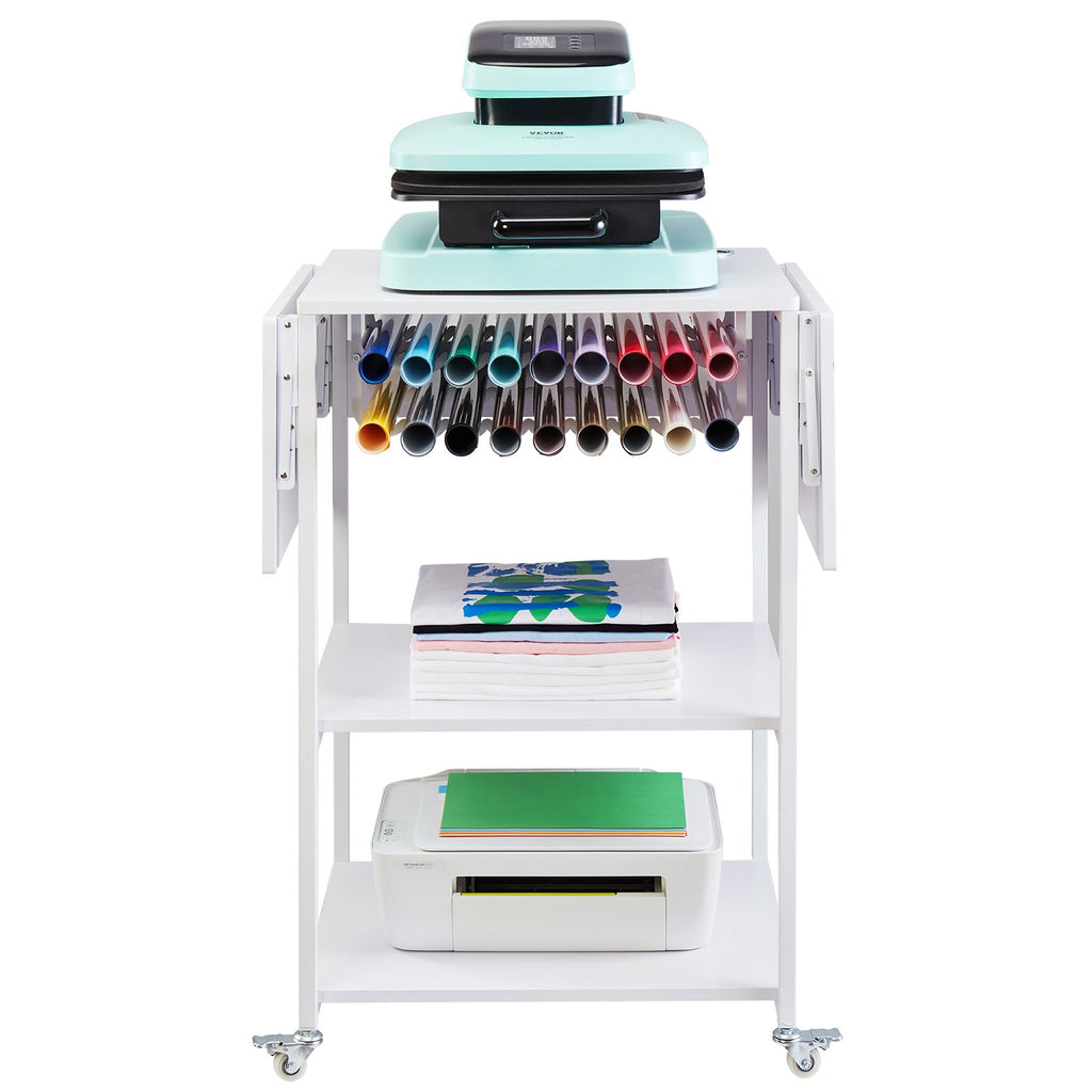 Heat Press Table 3Tier Movable Heat Press Stand Foldable with Wheels White
