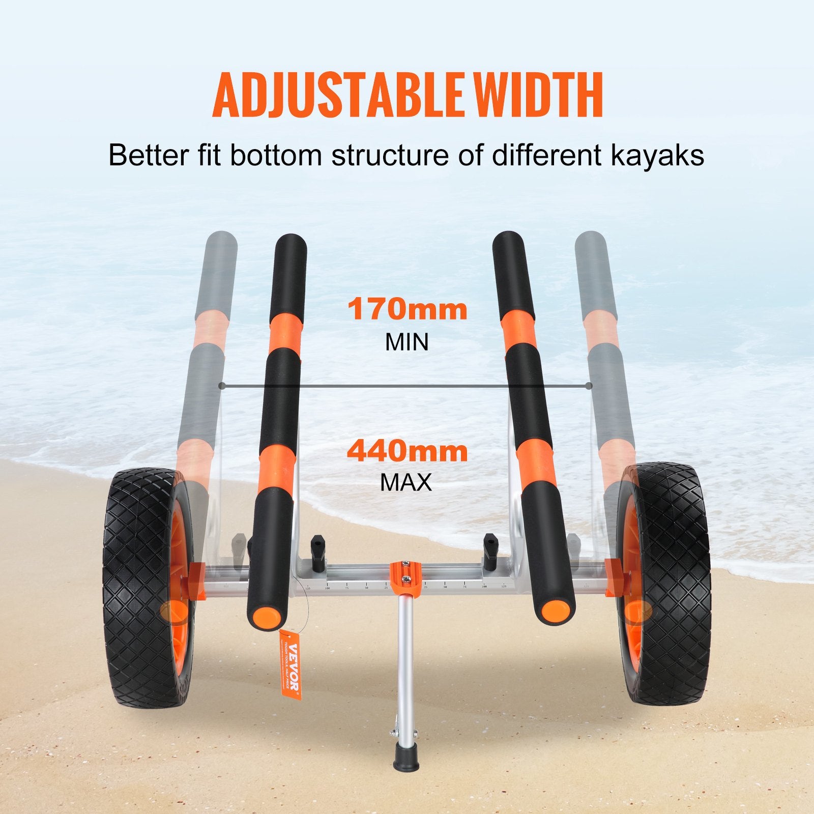 Adjustable Kayak Cart Canoe Boat Carrier 450lbs Load with 12'' Solid Tires
