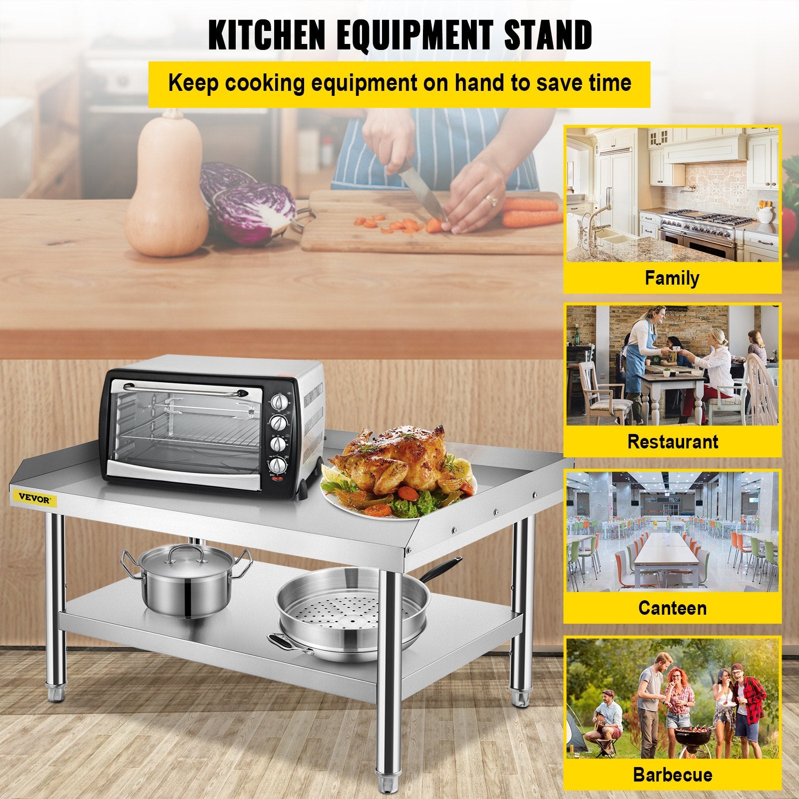 Stainless Steel Equipment Grill Stand, 152x76x61 cm Stainless Table, Grill Stand Table with Adjustable Storage Undershelf, Equipment Stand Grill Table for Hotel, Home, Restaurant Kitchen