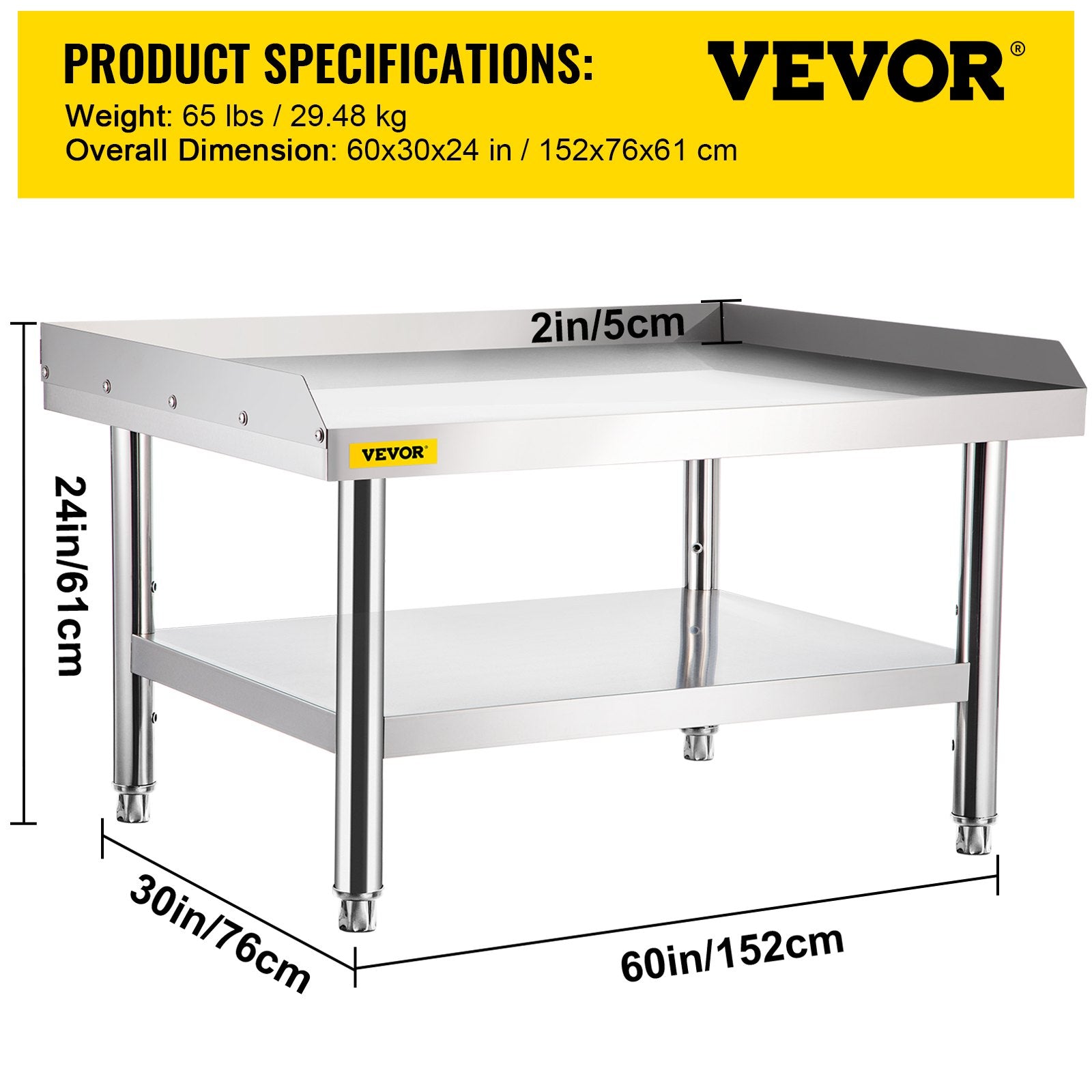 Stainless Steel Equipment Grill Stand, 152x76x61 cm Stainless Table, Grill Stand Table with Adjustable Storage Undershelf, Equipment Stand Grill Table for Hotel, Home, Restaurant Kitchen