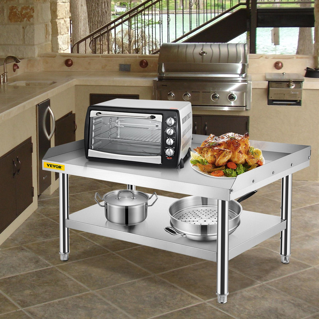 Stainless Steel Equipment Grill Stand, 152x76x61 cm Stainless Table, Grill Stand Table with Adjustable Storage Undershelf, Equipment Stand Grill Table for Hotel, Home, Restaurant Kitchen
