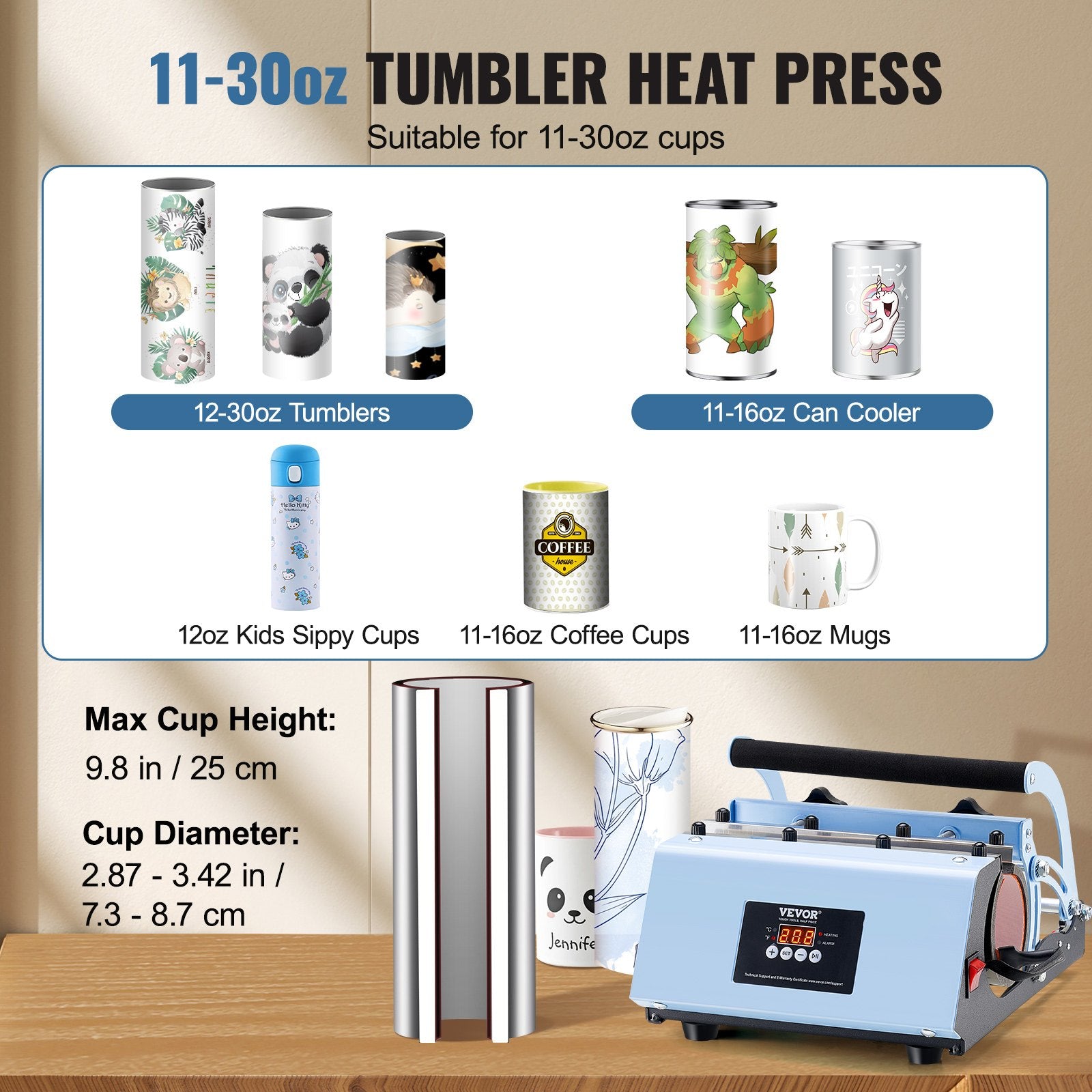 11–30oz Tumbler Heat Press Machine – Blue