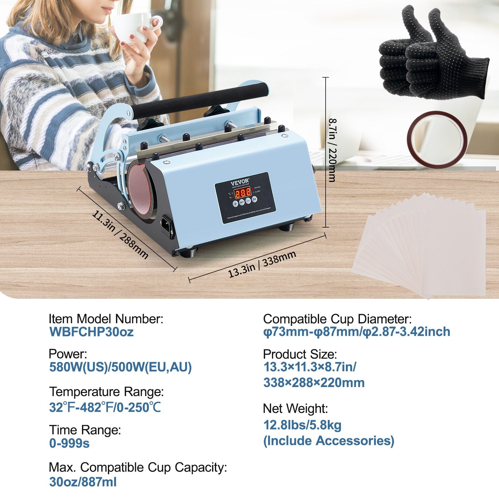 11–30oz Tumbler Heat Press Machine – Blue