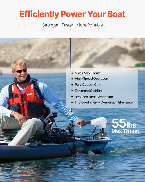 12V Transom-Mount Electric Trolling Motor – 55lb Thrust, 30" Shaft