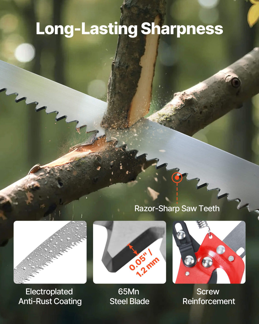 Manual Pole Saw, 118-809.3 cm Extendable Pole Tree Pruner with Scissors, Sharp 65Mn Steel Blade, Lightweight Fiberglass Handle Pole, for High Branch Trimming, Pruning Tool for Palms and Shrubs