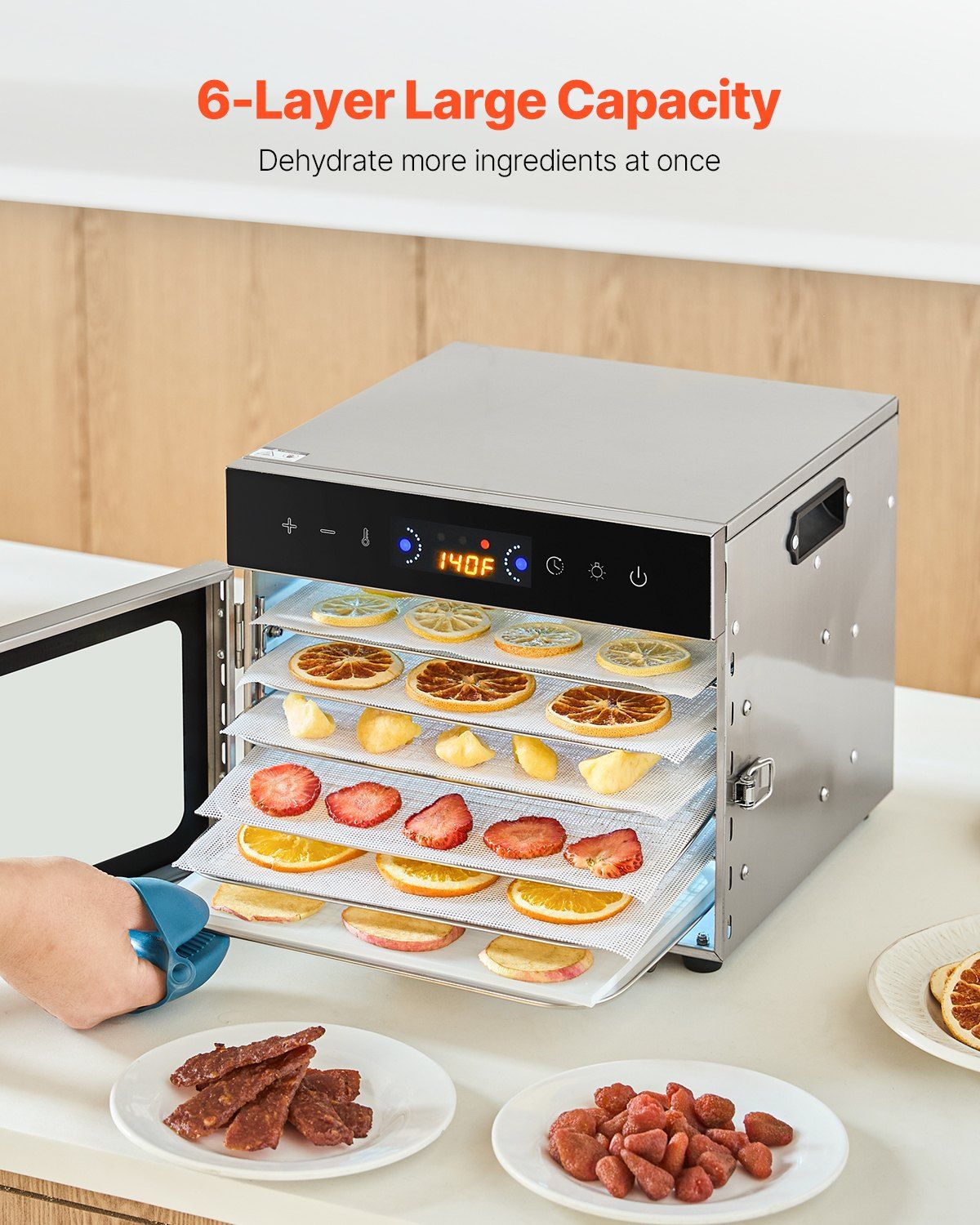400W Food Dehydrator with 6 Stainless Steel Trays
