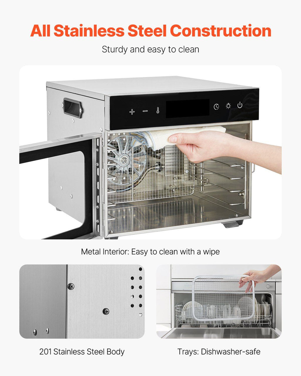 400W Food Dehydrator with 6 Stainless Steel Trays
