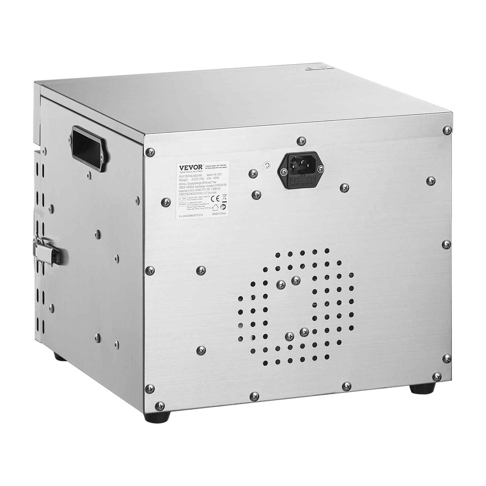 400W Food Dehydrator with 6 Stainless Steel Trays