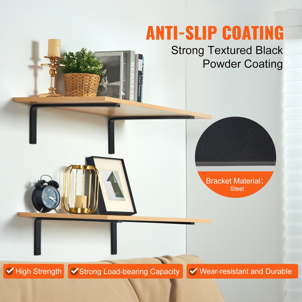 Shelf Bracket, Heavy Duty Floating Shelf Brackets 25.6 x 15.5 cm, 4 Pcs Brackets for Shelves, 5mm Thick Matte Black L Shelf Bracket,Steel Shelving Brackets with 72.6 kg Load Capacity