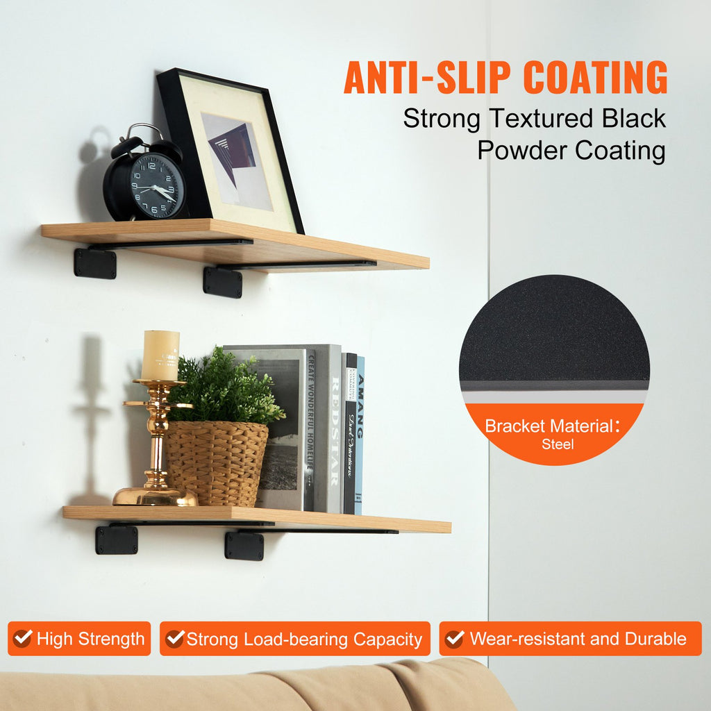 Shelf Bracket, 31cmL x 10cmW x 4.5cmH 6 Pcs, Heavy Duty Floating Shelf Brackets, Brackets for Shelves, 5mm Thick Matte Black L Shelf Bracket,Steel Shelving Brackets with 72.6 kg Load Capacity