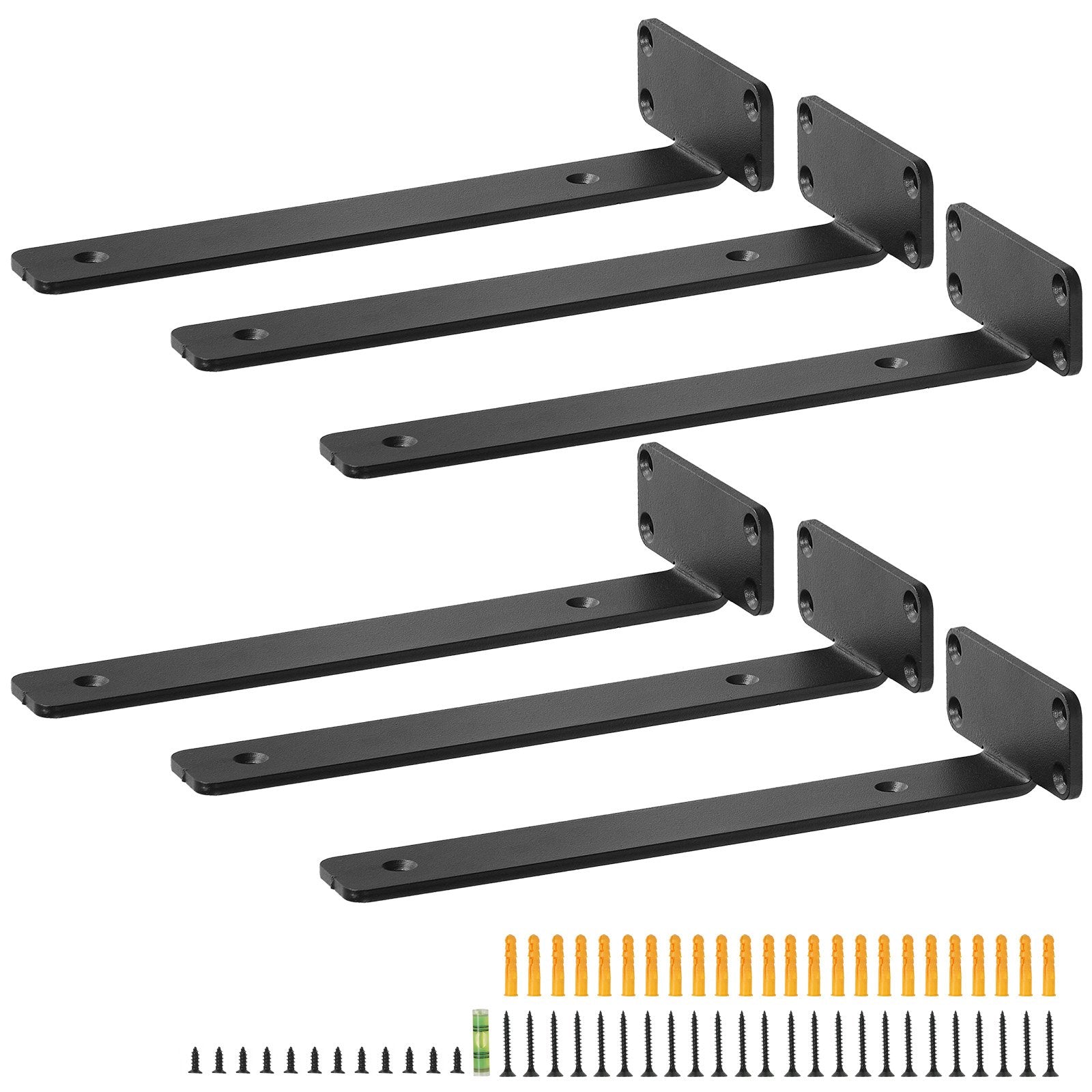 Shelf Bracket, 31cmL x 10cmW x 4.5cmH 6 Pcs, Heavy Duty Floating Shelf Brackets, Brackets for Shelves, 5mm Thick Matte Black L Shelf Bracket,Steel Shelving Brackets with 72.6 kg Load Capacity