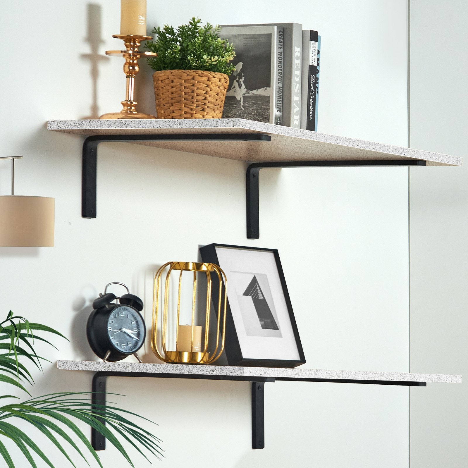 Shelf Bracket, 41 x 15.5 cm 4 Pcs, Heavy Duty Floating Shelf Brackets, Brackets for Shelves, 10mm Thick Matte Black L Shelf Bracket,Steel Shelving Brackets with 72.6 kg Load Capacity